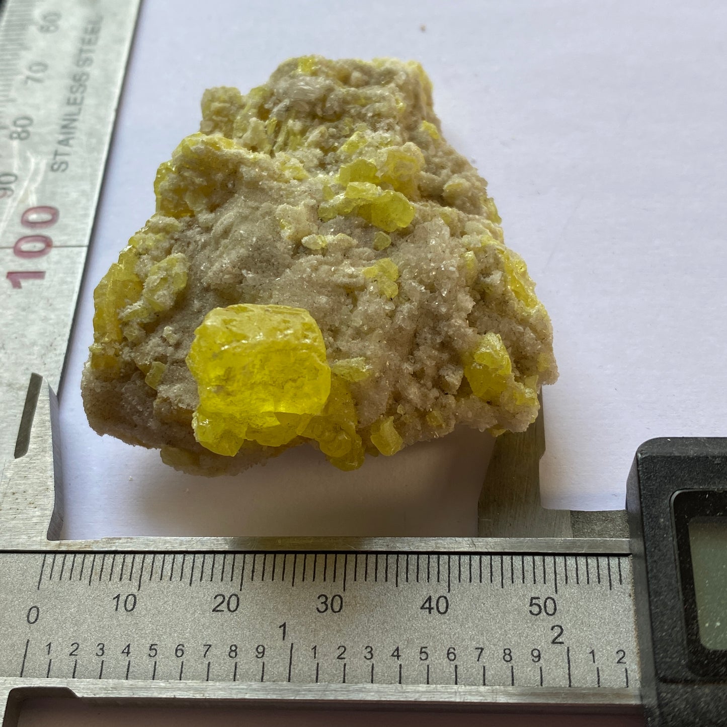 SULPHUR ON CALCITE FROM COZZO DISI MINE, SICILY  47g MF2073