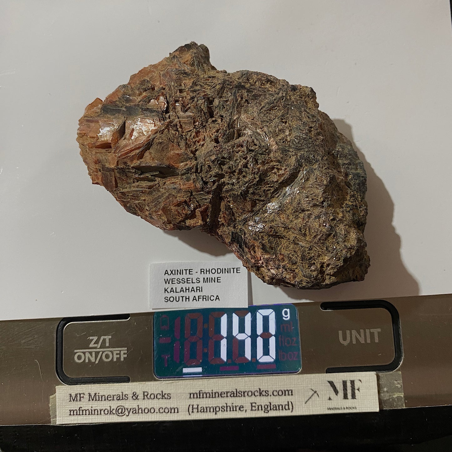 RARE SPECIMEN : AXINITE & RHODONITE - WESSELS MINE, NORTHERNCAPE, SOUTH AFRICA. 140g MF5268