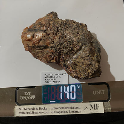 RARE SPECIMEN : AXINITE & RHODONITE - WESSELS MINE, NORTHERNCAPE, SOUTH AFRICA. 140g MF5268