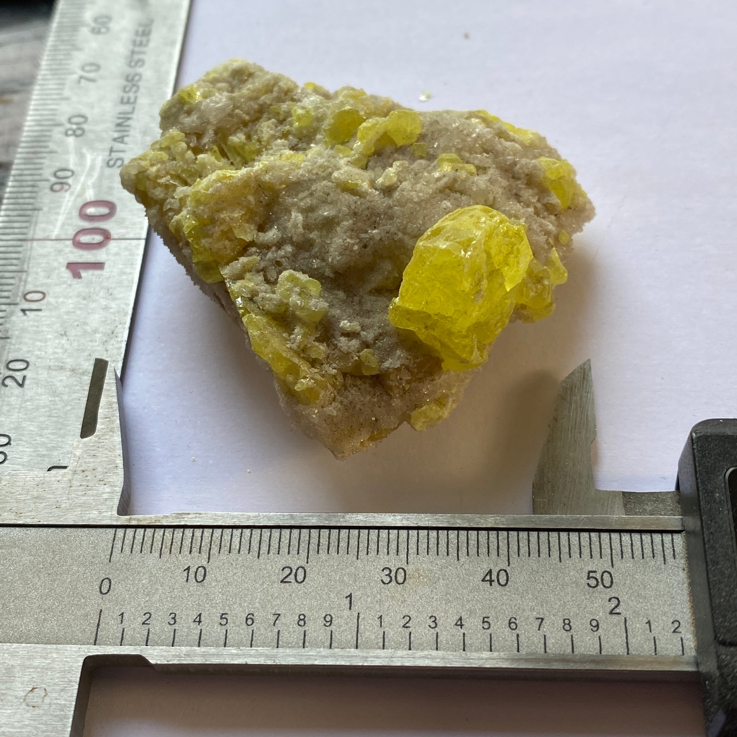 SULPHUR ON CALCITE FROM COZZO DISI MINE, SICILY  47g MF2073