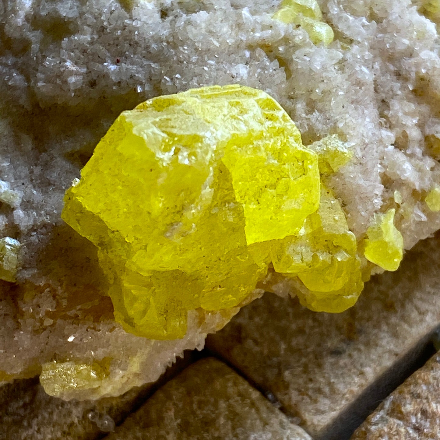 SULPHUR ON CALCITE FROM COZZO DISI MINE, SICILY  47g MF2073