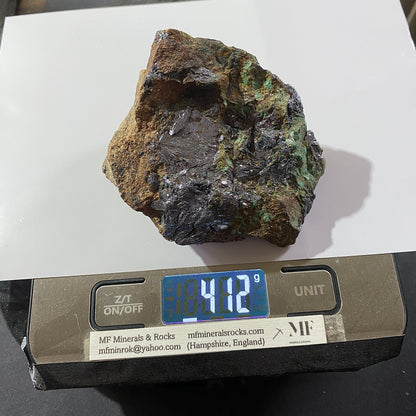 MOLYBDENITE WITH MALACHITE : JARDIHERA MINE No 1, ATACAMA, CHILE  412g MF4603