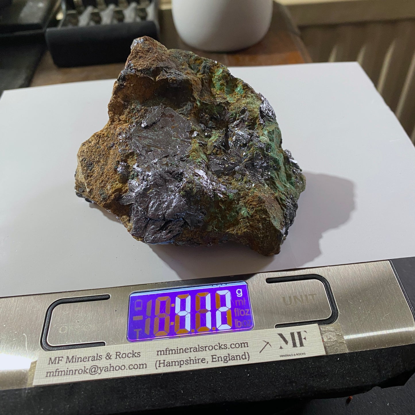 MOLYBDENITE WITH MALACHITE : JARDIHERA MINE No 1, ATACAMA, CHILE  412g MF4603