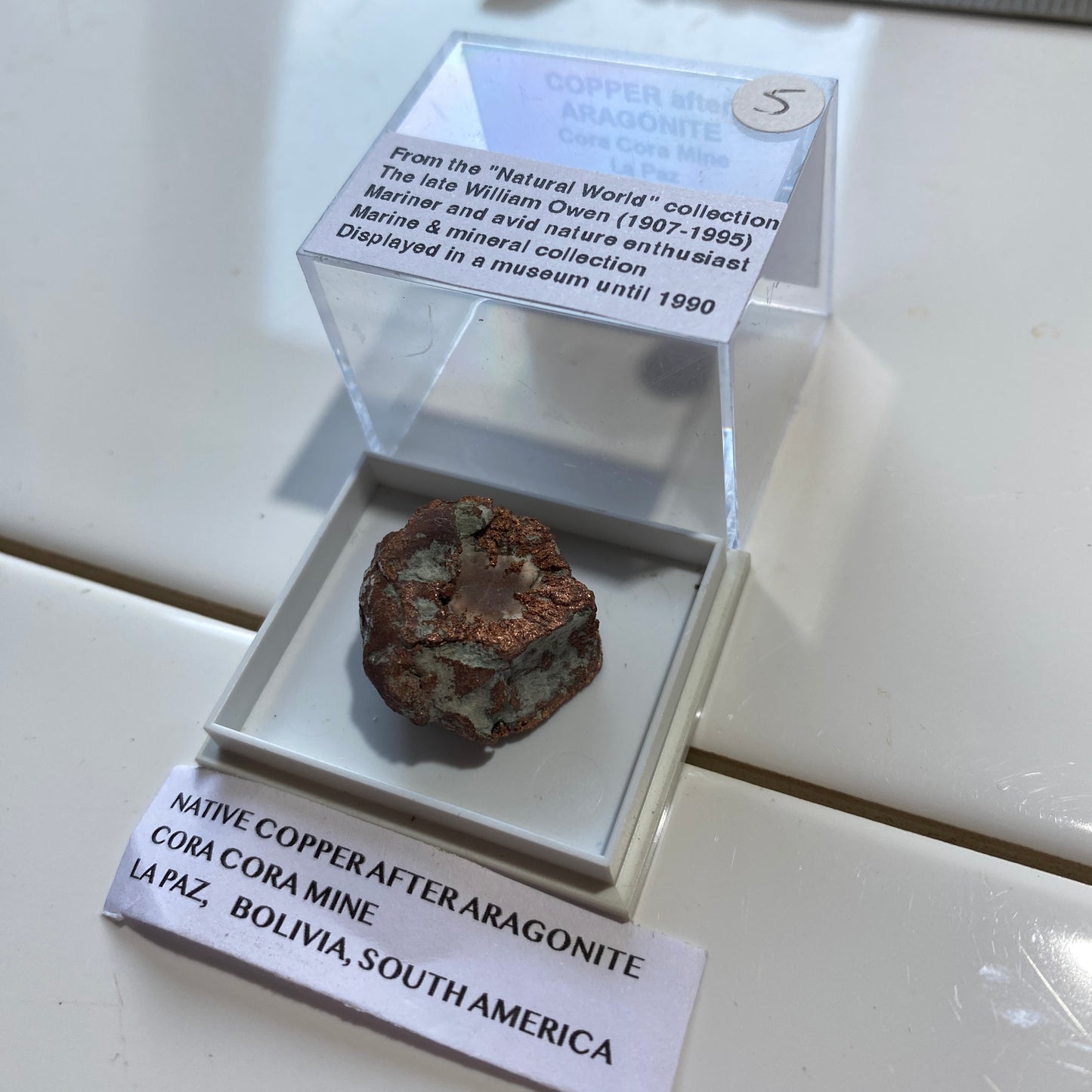 RARE NATIVE COPPER AFTER ARAGONITE : CORO CORO MINE, LA PAZ, BOLIVIA 10g MF5277