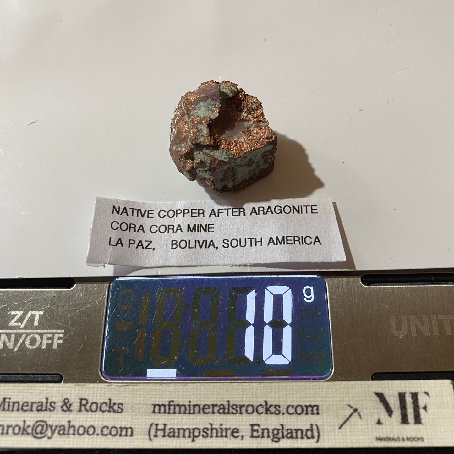 RARE NATIVE COPPER AFTER ARAGONITE : CORO CORO MINE, LA PAZ, BOLIVIA 10g MF5277