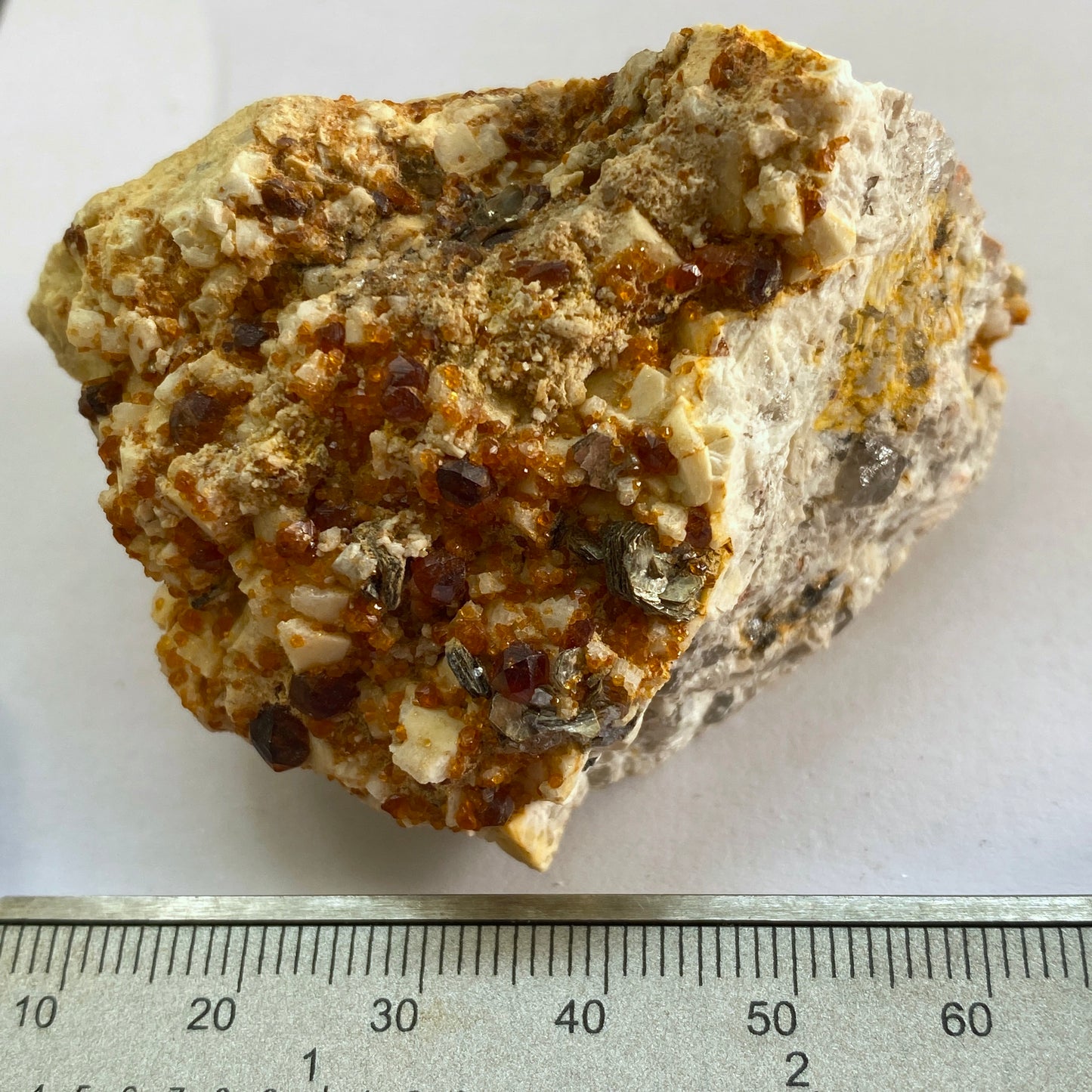 SPESSARTINE GARNET WITH MUSCOVITE ETC FROM CHILAS VALLEY, PAKISTAN. 96g MF1394