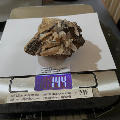 ARAGONITE ON MATRIX : CLEATOR MOOR IRON MINES, COPELAND, CUMBRIA. 144g MF5281