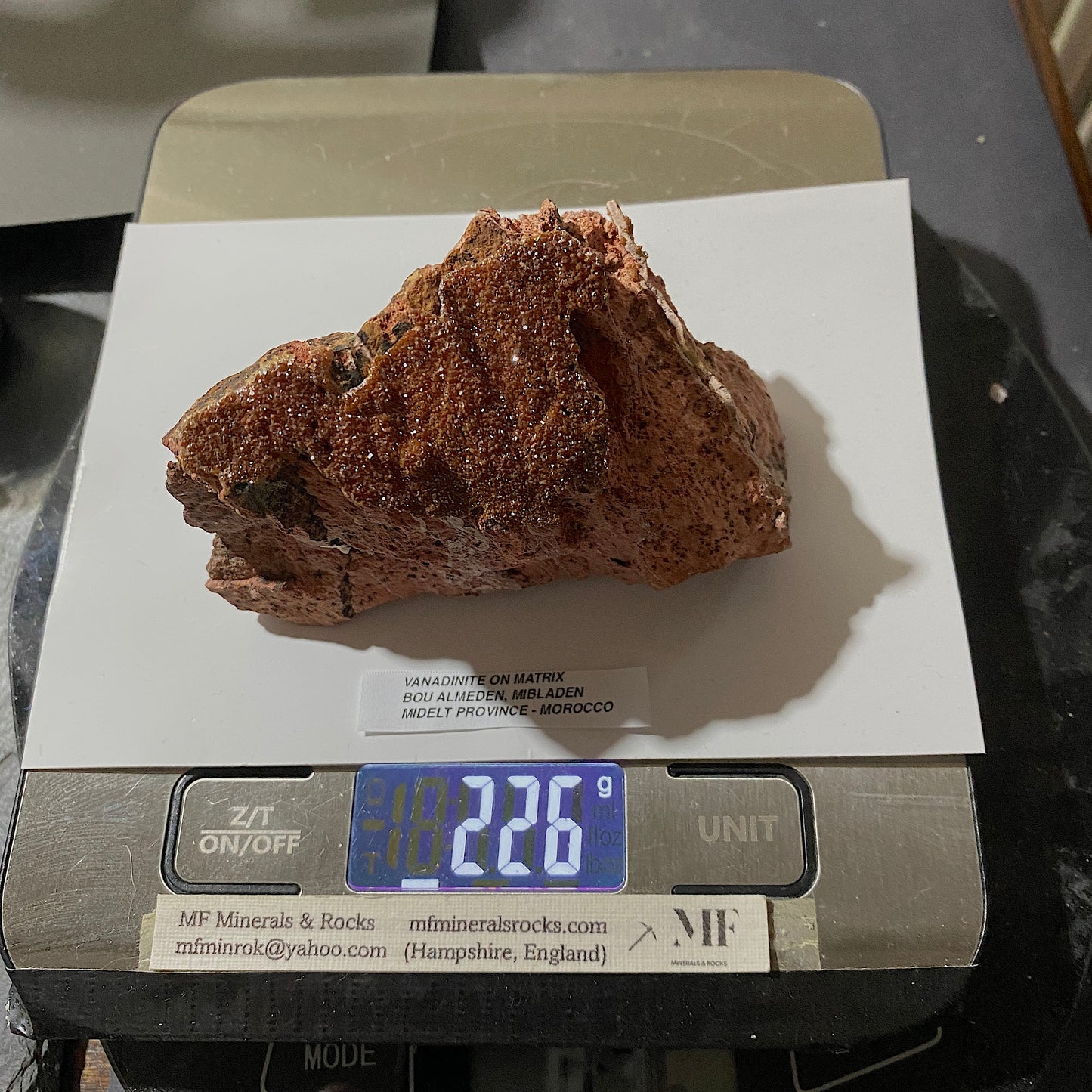 VANADINITE ON MATRIX : BOU ALMADEN, MIDELT PROVINCE, MOROCCO 226g MF5288