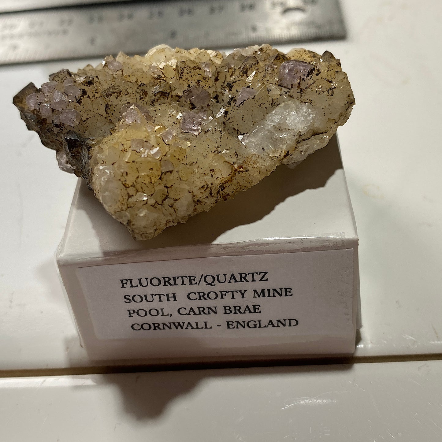 FLUORITE/QUARTZ : SOUTH CROFTY MINE, POOL, CARN BRAE, CORNWALL 46g. MF5292