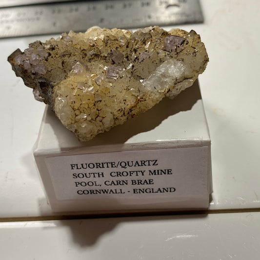 FLUORITE/QUARTZ : SOUTH CROFTY MINE, POOL, CARN BRAE, CORNWALL 46g. MF5292