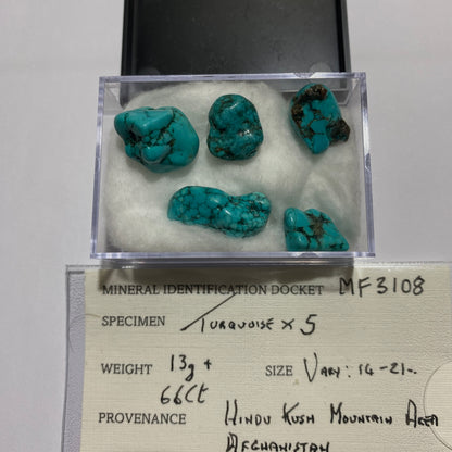 TURQUOISE ROUGH NATURAL GEMSTONES x 5 - BADAKHSHAN, AFGHANISTAN 13g. MFG3108