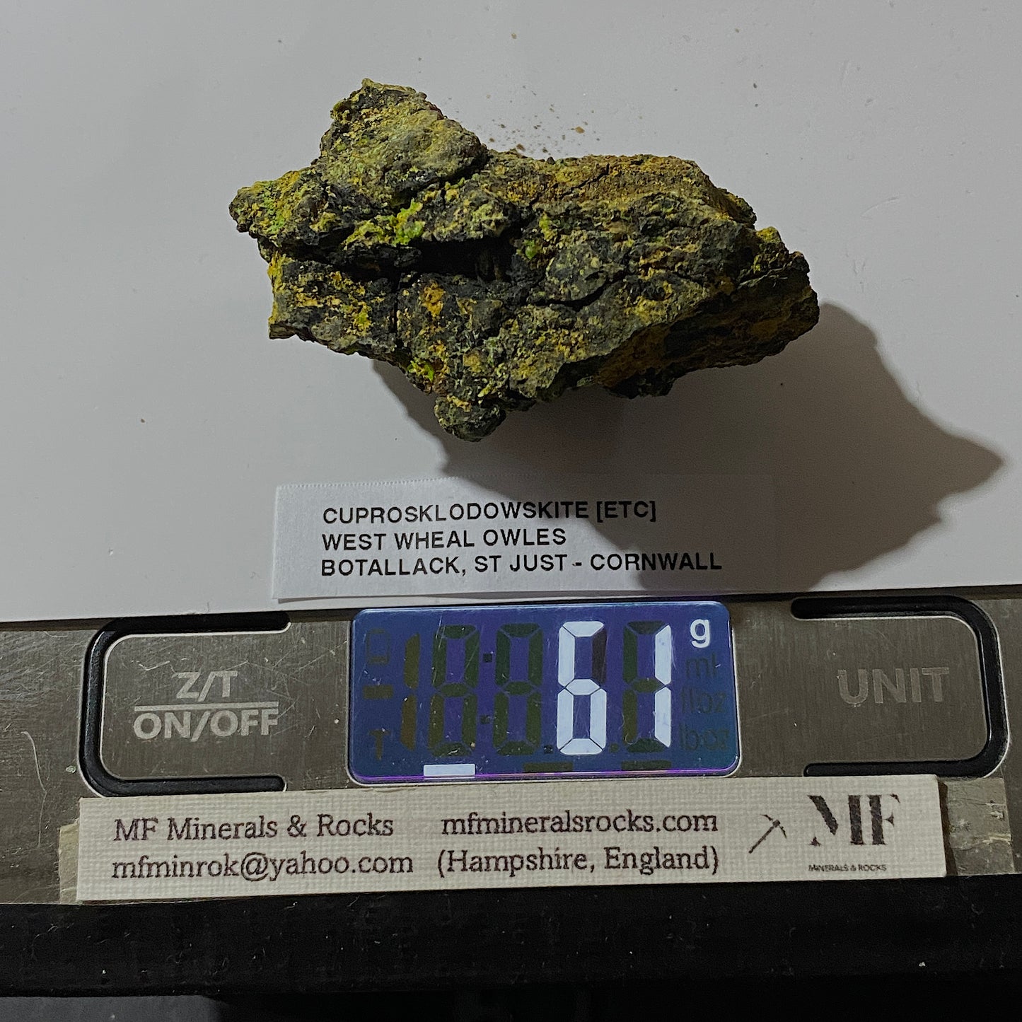 CUPROSKLODOWSKITE [ETC] : WEST WHEAL OWLES, BOTALLACK, ST JUST, CORNWALL. 61g MF5301