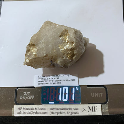 GILBERTITE [ GOLD MUSCOVITE] ON QUARTZ: STENNA GWYN MINE, FOXHOLE, CORNWALL. 101g MF5305