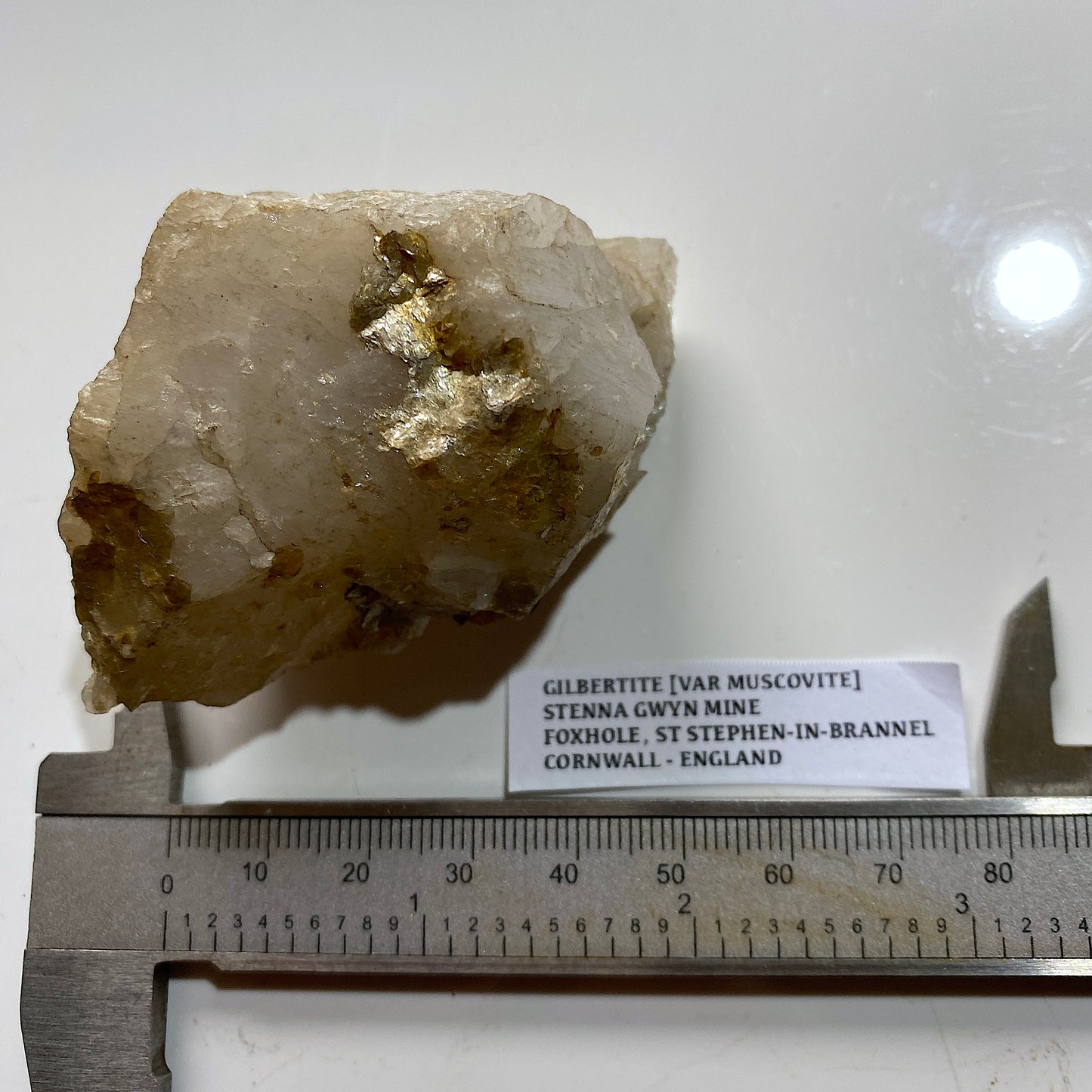 GILBERTITE [ GOLD MUSCOVITE] ON QUARTZ: STENNA GWYN MINE, FOXHOLE, CORNWALL. 101g MF5305