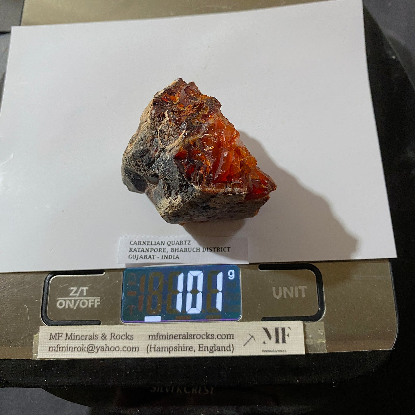CARNELIAN QUARTZ : RATANPORE, BHARUCH DISTRICT, GUJARAT, INDIA 101g MF5306