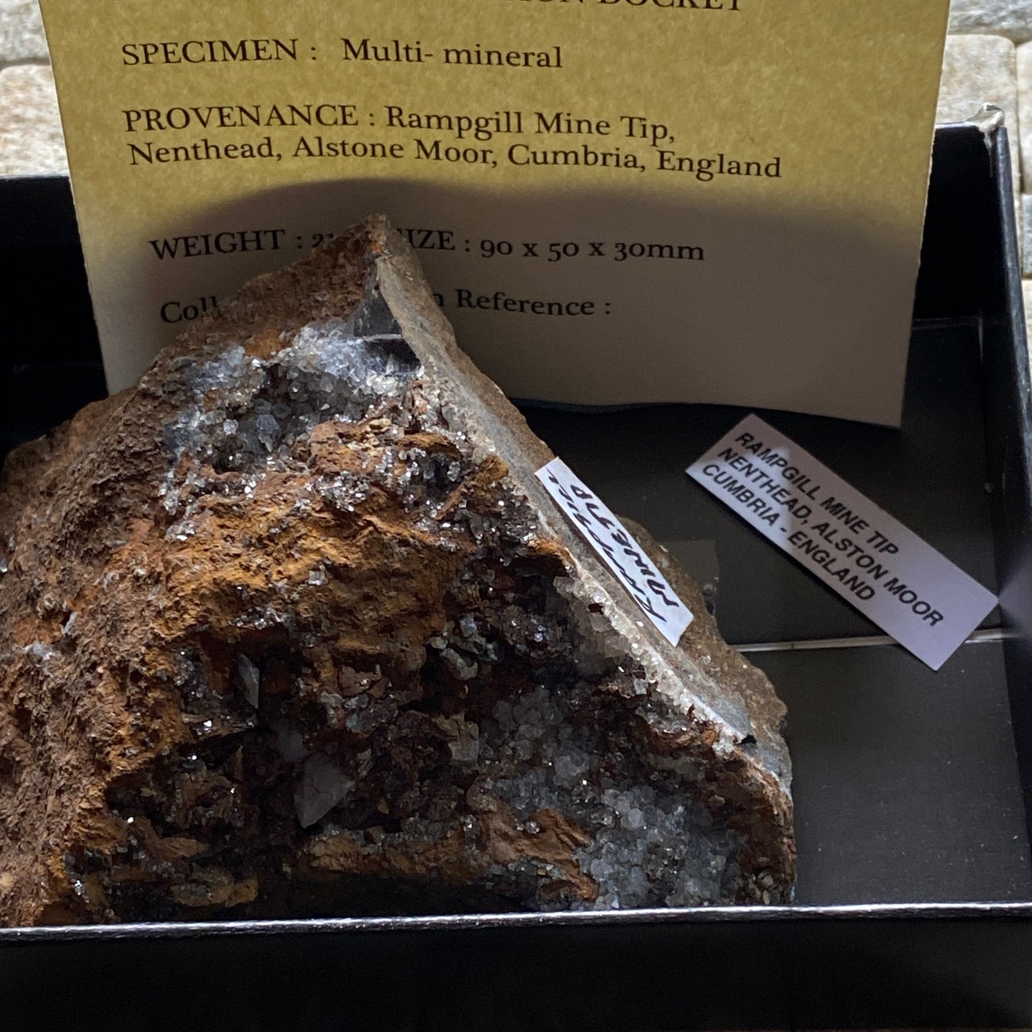 CALCITE/SMITHSONITE ETC - RAMPGILL MINE, NENTHEAD, CUMBRIA  213g MF194