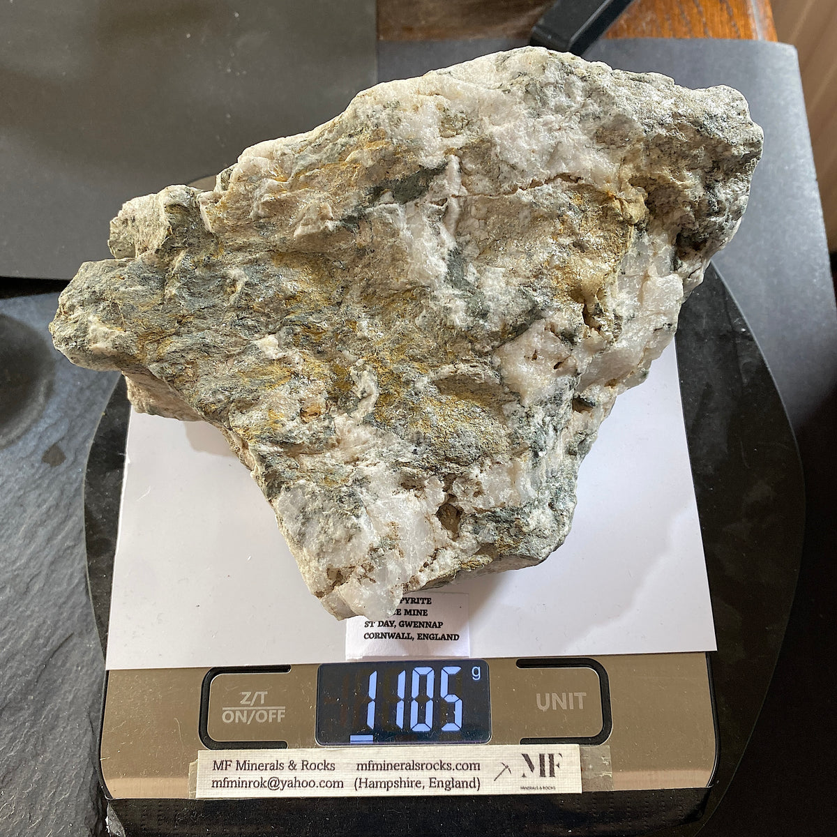 ARSENOPYRITE [ETC] : POLDICE MINE, ST DAY, GWENNAP, CORNWALL. 1105g MF5315