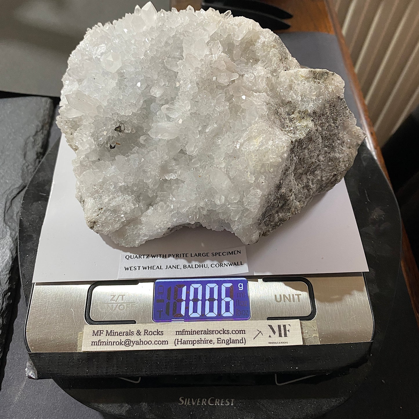 QUARTZ WITH PYRITE : WEST WHEAL JANE, BALDHU, KIA, CORNWALL LARGE 1006g MF5319