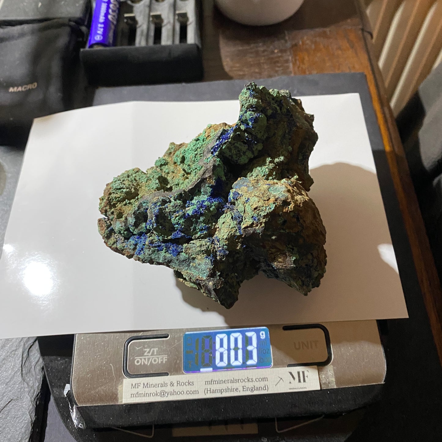 AZURITE/MALACHITE [ETC] : DOLYMIR QUARRY, OLD RADNOR, WALES  803g MF4612