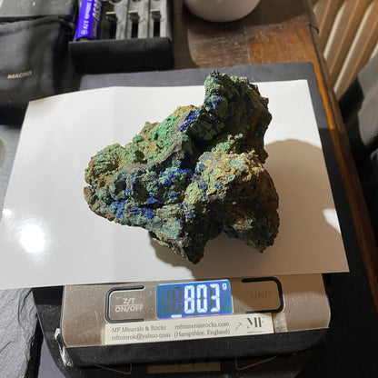 AZURITE/MALACHITE [ETC] : DOLYMIR QUARRY, OLD RADNOR, WALES  803g MF4612