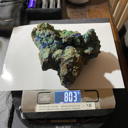 AZURITE/MALACHITE [ETC] : DOLYMIR QUARRY, OLD RADNOR, WALES  803g MF4612