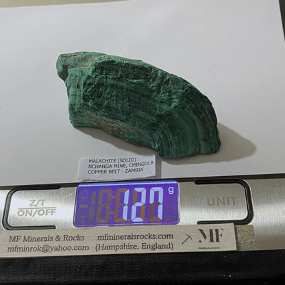 SOLID MALACHITE : CHINGOLA MINING DISTRICT, COPPER BELT, ZAMBIA. 127g MF5325
