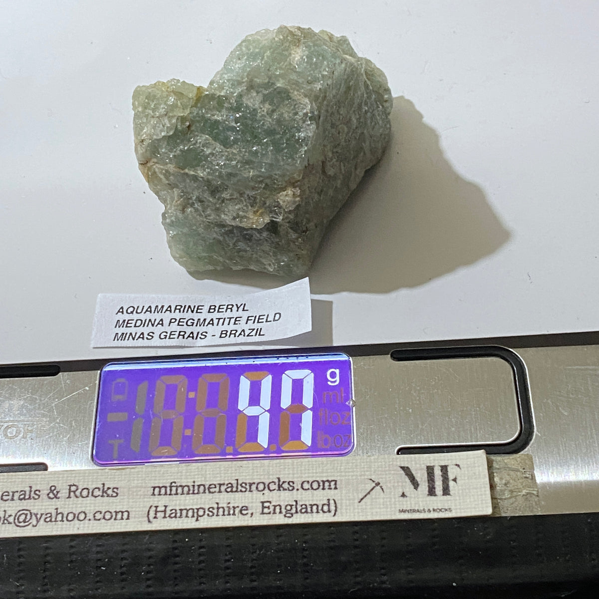 AQUAMARINE BERYL : MEDINA PEGMATITE FIELD, MINAS GERAIS, BRAZIL 47g MF5337