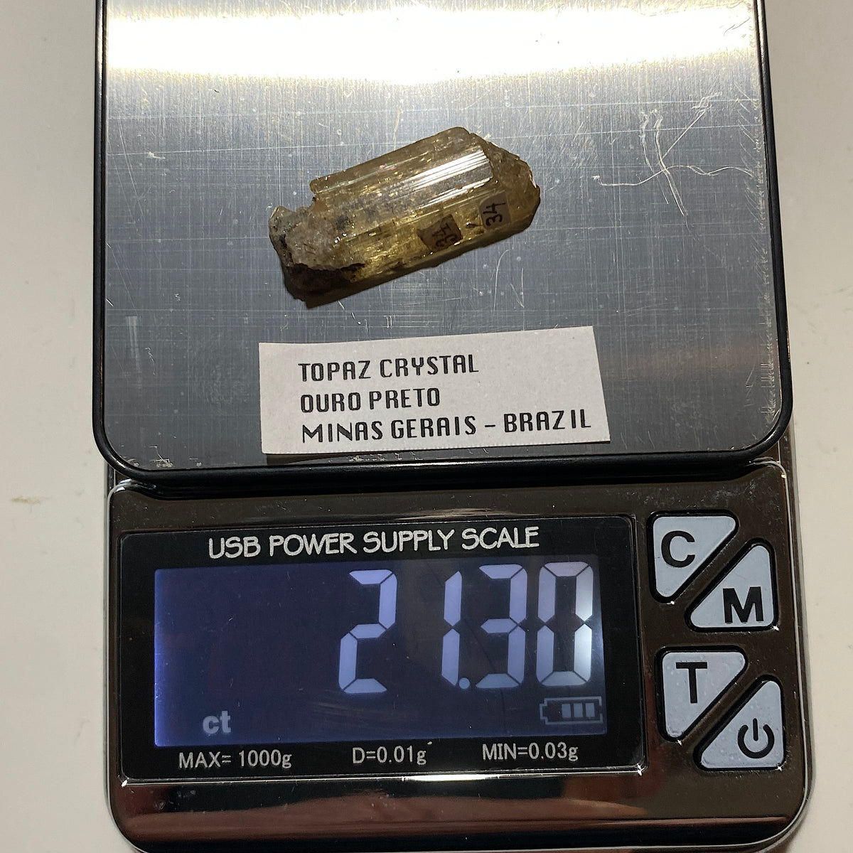 TOPAZ CRYSTAL : OURO PRETO, MINAS GERAIS, BRAZIL  21.30Ct. MF5343