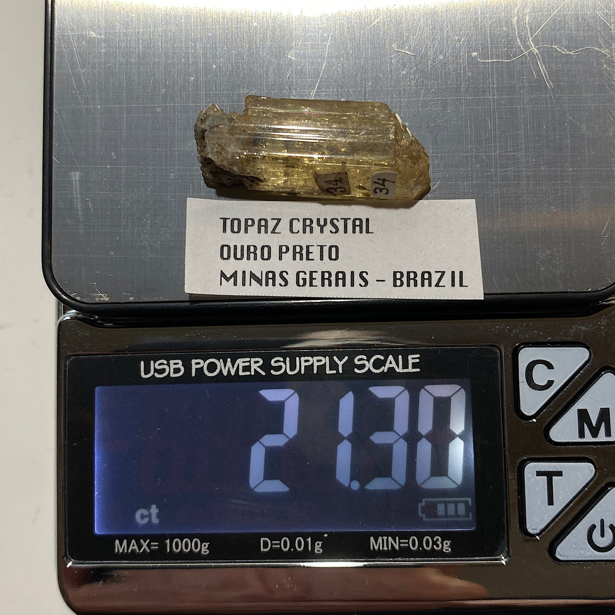 TOPAZ CRYSTAL : OURO PRETO, MINAS GERAIS, BRAZIL  21.30Ct. MF5343