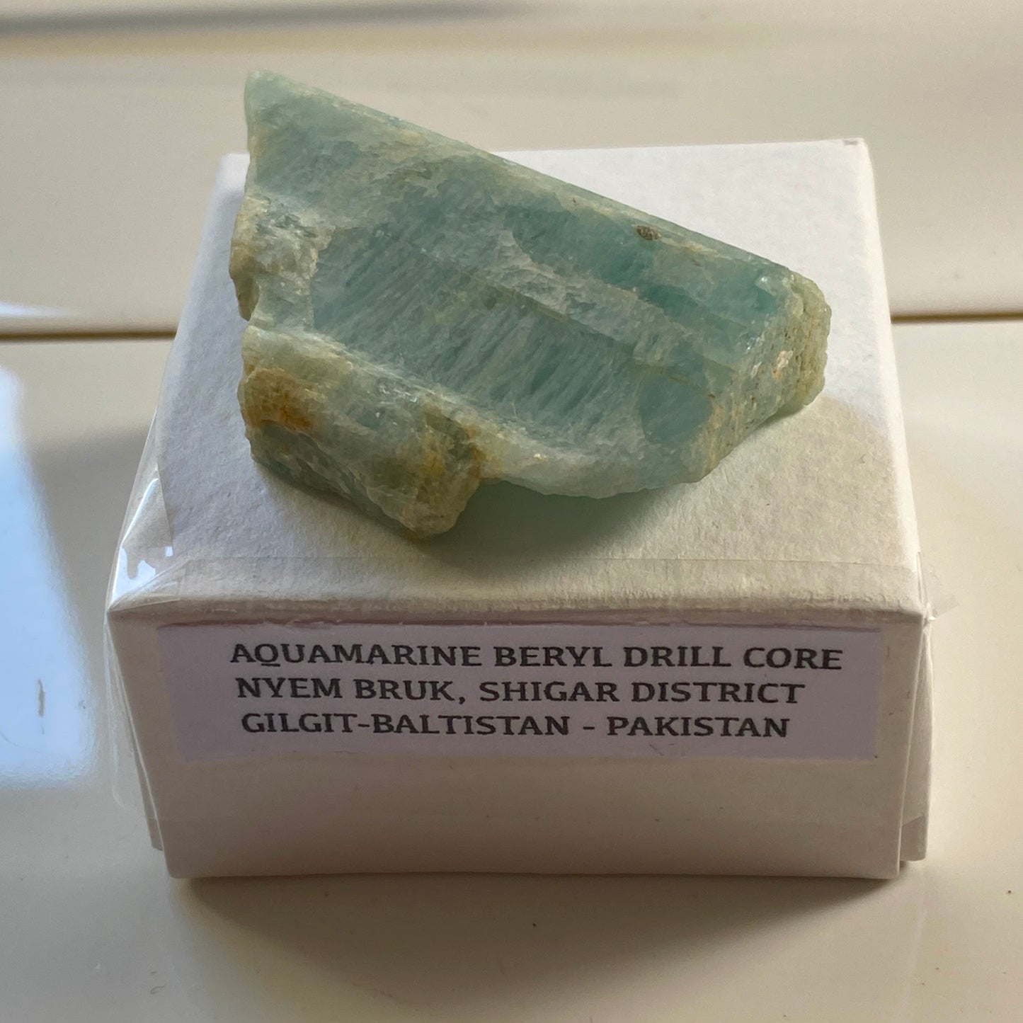 AQUAMARINE BERYL DRILL CORE SPECIMEN - SHIGAR, PAKISTAN. 19g MF3743