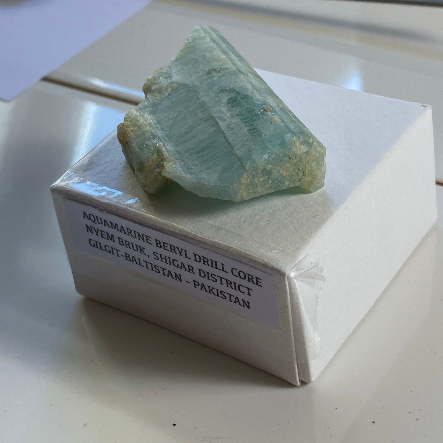 AQUAMARINE BERYL DRILL CORE SPECIMEN - SHIGAR, PAKISTAN. 19g MF3743