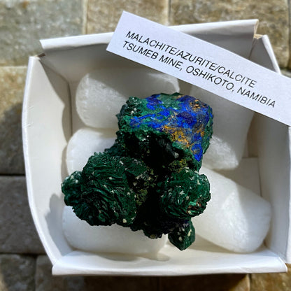 MALACHITE/AZURITE/CALCITE : YSUMEB MINE, OSHIKOTO, NAMIBIA. 36g MF5348