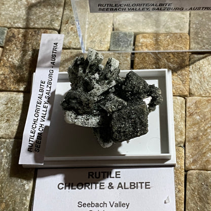 RUTILE/CHLORITE/ALBITE EXQUISITE SPECIMEN : SEEBACH VALLEY, AUSTRIA 30g MF4679