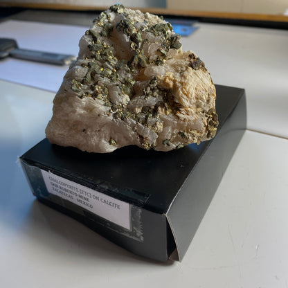 CHALCOPYRITE ON CALCITE - SAN ROBERTO MINE, ZACATECAS, MEXICO 240g MF3155