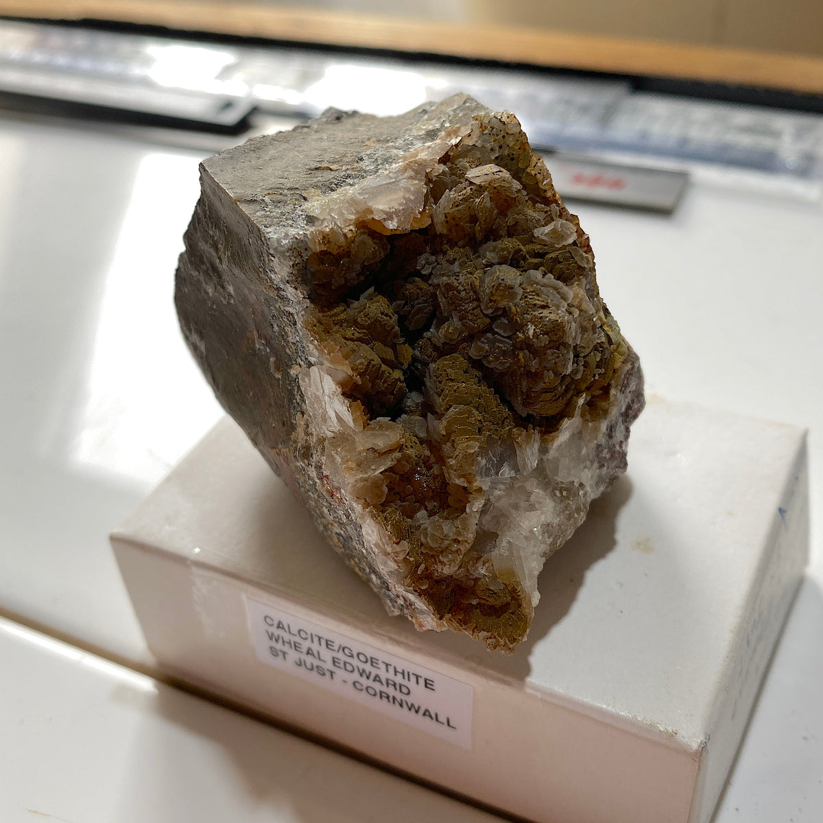 GOETHITE WITH CALCITE : WHEAL EDWARD, BOTALLACK, ST JUST, CORNWALL. 182g MF5355
