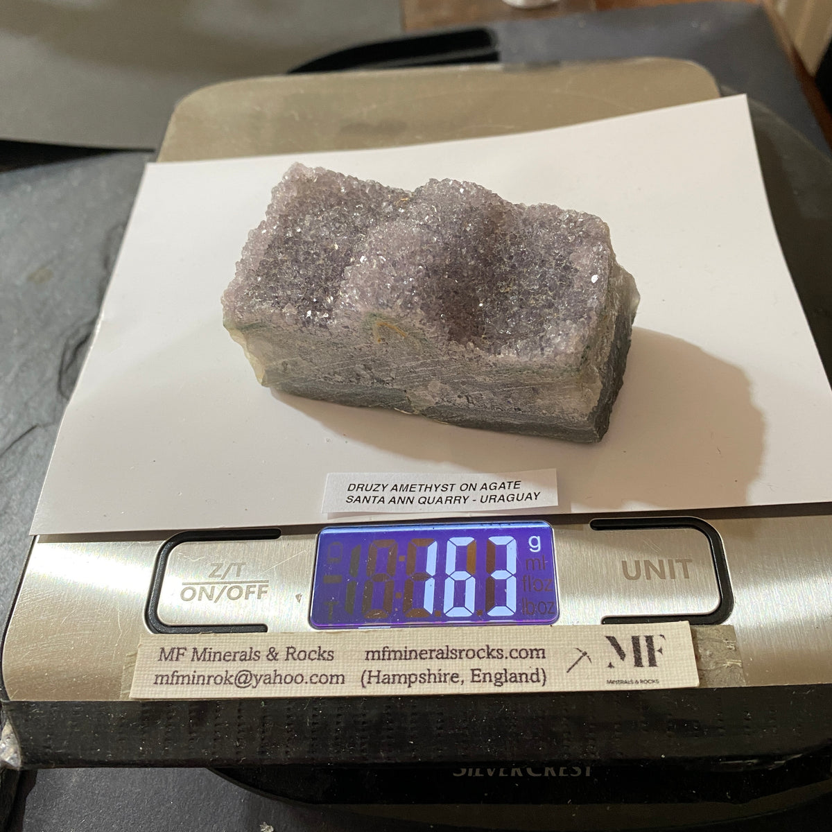 DRUZY AMETHYST ON AGATE : SANTA ANN QUARRY, ARTIGAS, URUGUAY. 163g MF5364