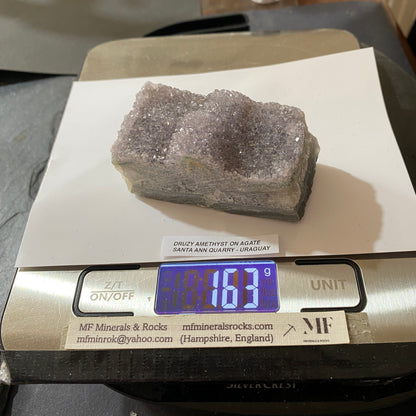 DRUZY AMETHYST ON AGATE : SANTA ANN QUARRY, ARTIGAS, URUGUAY. 163g MF5364