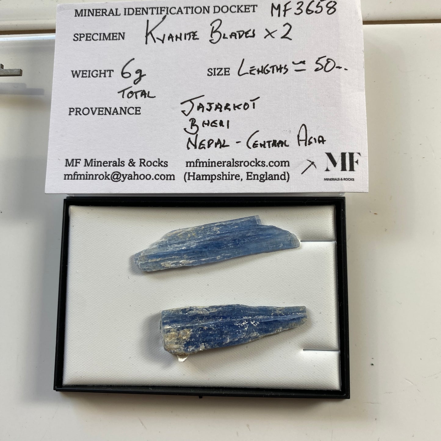 KYANITE CRYSTAL SPECIMENS x 2  - JAJARKOT, NEPAL. 6g MF3658