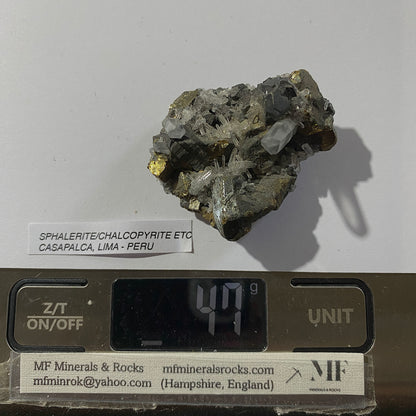 SPHALÉRITE/QUARTZ/CHALCOPYRITE/PYRITE DU PÉROU 48g MF621