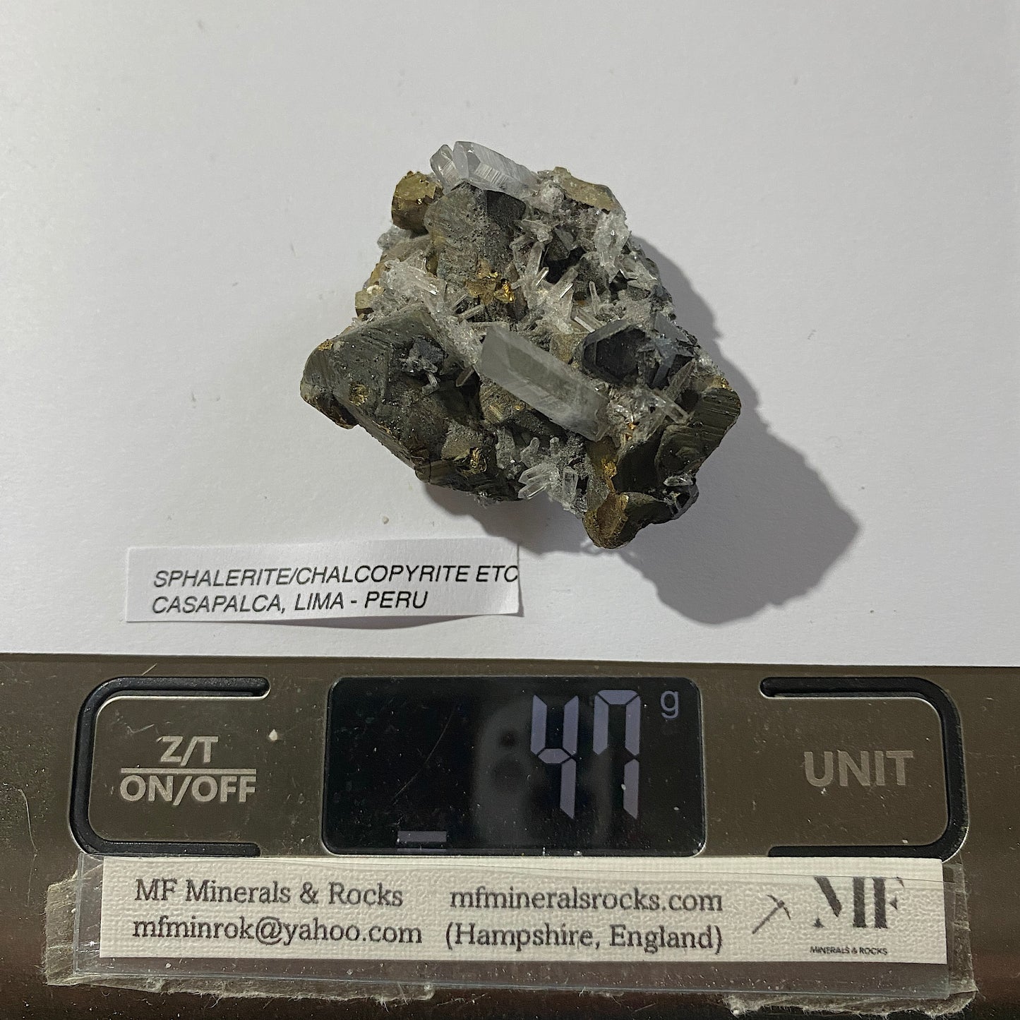 SPHALÉRITE/QUARTZ/CHALCOPYRITE/PYRITE DU PÉROU 48g MF621