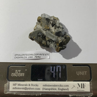 SPHALÉRITE/QUARTZ/CHALCOPYRITE/PYRITE DU PÉROU 48g MF621