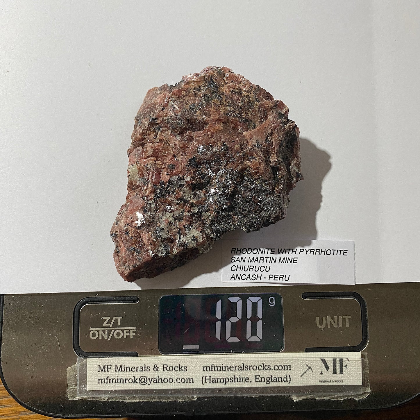 RHODONITE WITH PYRRHOTITE [ETC] - SAN MARTIN MINE, ANCASH, PERU  120g MF666