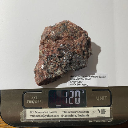 RHODONITE WITH PYRRHOTITE [ETC] - SAN MARTIN MINE, ANCASH, PERU  120g MF666