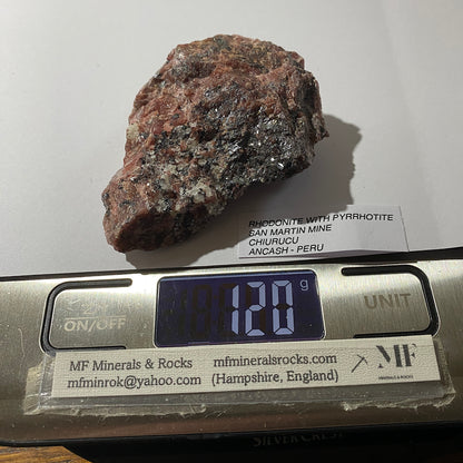 RHODONITE WITH PYRRHOTITE [ETC] - SAN MARTIN MINE, ANCASH, PERU  120g MF666
