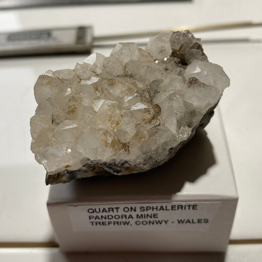 QUARTZ ON SPHALERITE RARE SPECIMEN FROM PANDORA MINE, TREFRIW, WALES  82g MF5368