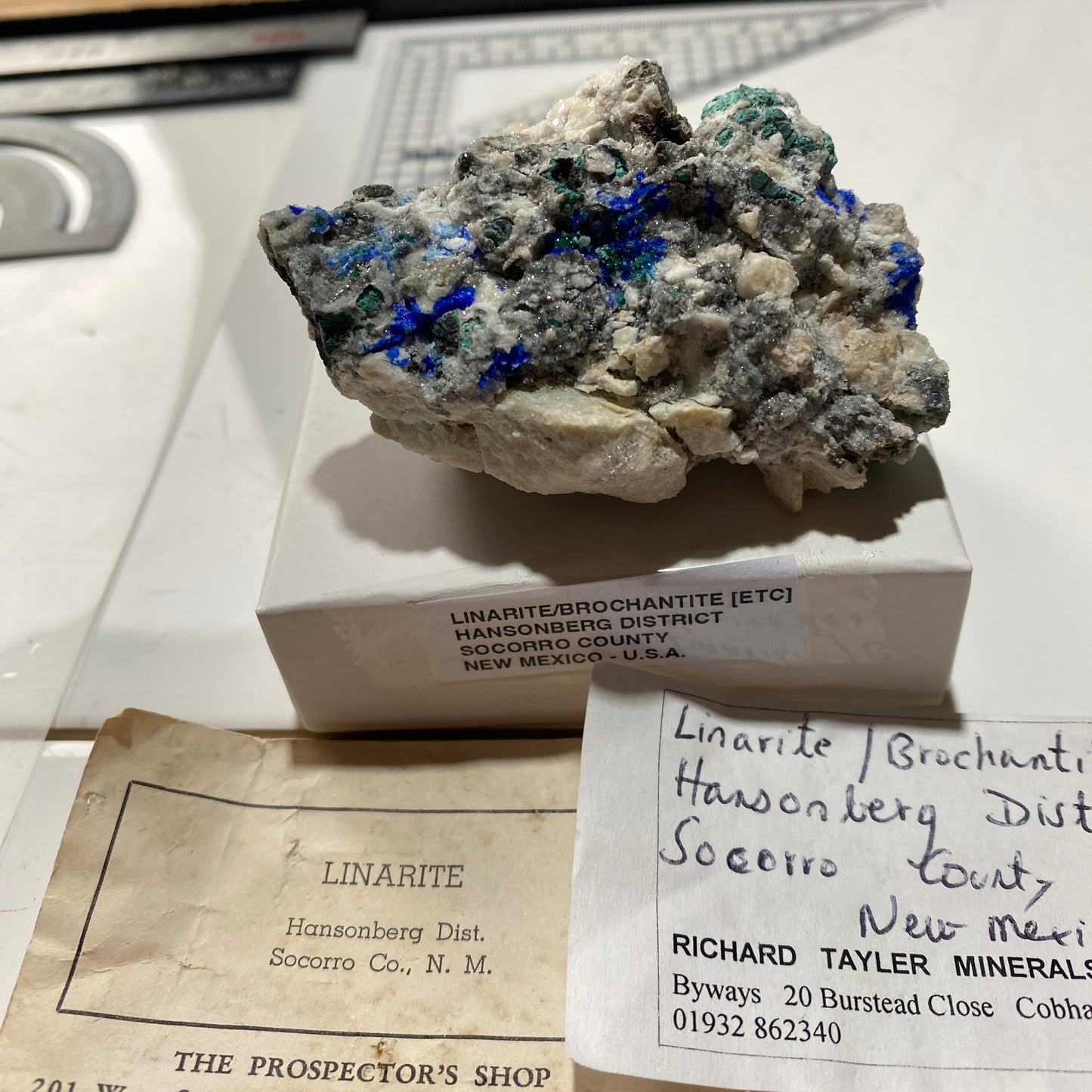 LINARITE WITH BROCHANTITE [ETC] : HANSONBERG DISTRICT, NEW MEXICO, U.S.A. 135g MF4692