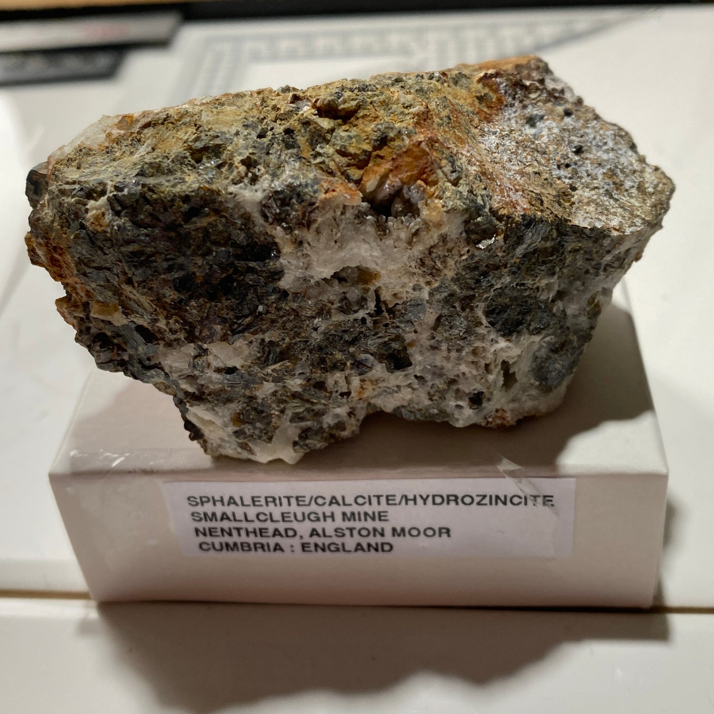 SPHALERITE/HYDROZINCITE/CALCITE : SMALLCLEUGH MINE, ALSTON MOOR, CUMBRIA 275g MF4693