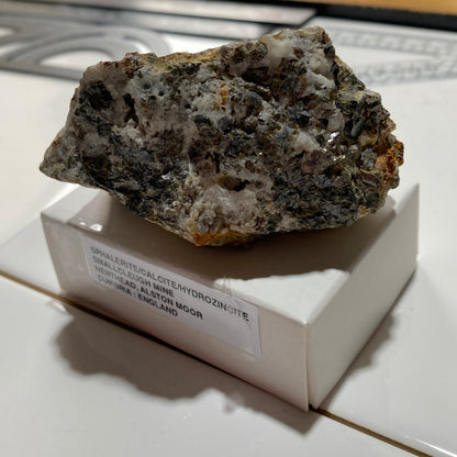 SPHALERITE/HYDROZINCITE/CALCITE : SMALLCLEUGH MINE, ALSTON MOOR, CUMBRIA 275g MF4693