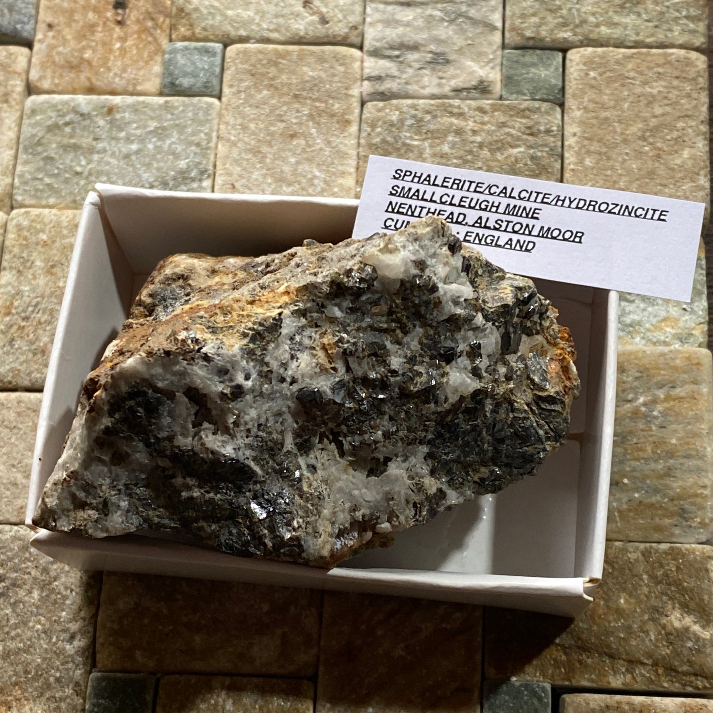 SPHALERITE/HYDROZINCITE/CALCITE : SMALLCLEUGH MINE, ALSTON MOOR, CUMBRIA 275g MF4693