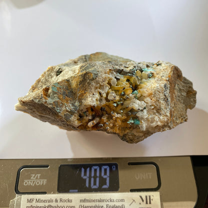 AURICHALCITE WITH QUARTZ/CHALCOPYRITE [ETC] - OJUELA MINE, MAPIMI, MEXICO 409g MF798